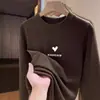 Camisa base de terciopelo transfronteriza para mujer Otoño e Invierno Cálida Interior Color Sólido Manga Larga Superior Holgado Todo Fósforo Camiseta con Forro de Felpa Lija