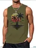 Chaleco casual sin mangas para hombre transfronterizo, estilo vacacional en la playa, estampado de palmera al atardecer, camiseta interior deportiva para fitness