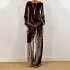 2025 Novo Outono/Inverno Feminino Casual Gola Redonda Suéter Manga Longa Calça Longa Veludo Multicolorido Conjunto Feminino
