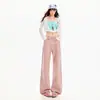 Jeans rectos de corte holgado para mujer transfronterizos, forrados de polar, con caída fluida, estilo americano vintage, blancos, de largo corto, pantalones largos blancos, de largo extendido blanco