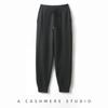 Pantalones casuales de cachemira para hombre, 100% cachemira pura, cintura alta, gruesos, cálidos, de cuatro capas, de punto plano, con cordón, deportivos