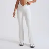 Calça de yoga flare de cintura alta transfronteiriça europeia e americana com textura escovada, toque nude e nó na cintura para modelar