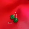 Pendientes Aguja de Plata Ágata Verde Estilo Chino Nuevo Retro Corte Esmeralda Pendientes de Bola Redonda Elegantes Elegantes Pendientes de Calcedonia Verde