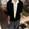 Cárdigan de punto retro de dos piezas color block de cuello alto, estilo old money, corte limpio, para hombres y mujeres, adecuado para otoño e invierno, para el trabajo y el ocio