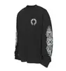 Versión Correcta de 25S Marca de Moda Corazón Cromado Algodón Puro de Doble Hilo de Alta Calidad Camiseta de Manga Larga Estampada para Hombre y Mujer