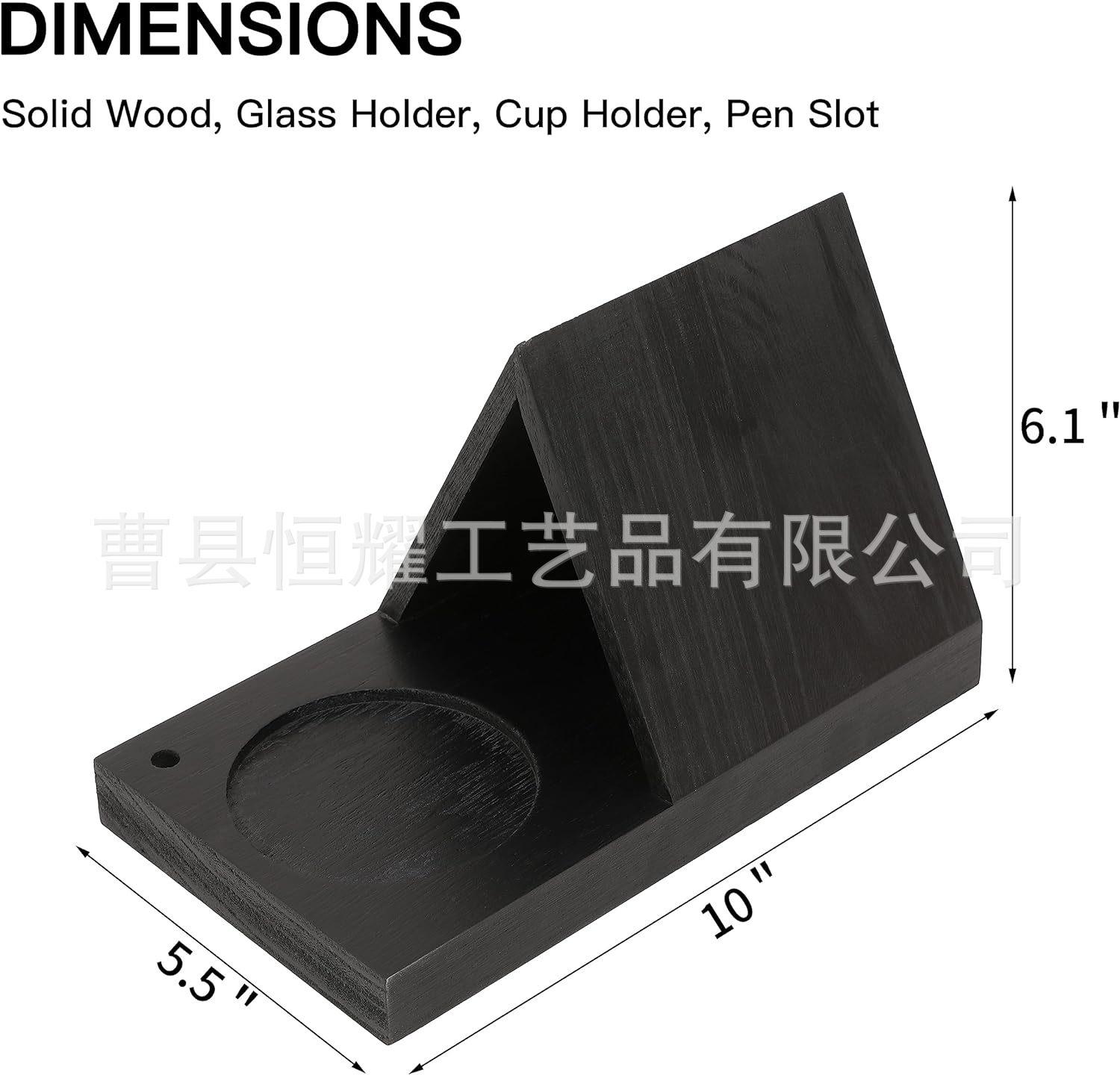 桌面木制三角形书签带饮料架书角展示摆件床头柜木质三角阅读架