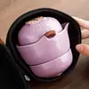Juego de Té Portátil de Cerámica Ru Morado para Viaje, Taza de Té Rápida, Kit de Preparación de Té al Aire Libre para una Persona con Bolsa de Transporte