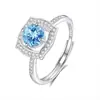 Anillo Cuadrado Princesa de Plata de Ley S925 Transfronterizo Caliente Joyería de Piedra de Cristal Natural con Corte Flor de Hielo Llama de Lujo Europeo y Americano para Mujer