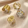 Anillo Retro Europeo y Americano de Acero de Titanio con Perla de Imitación Ojo de Diablo, Anillo de Corazón Bicolor, Joyería Apilable de Nicho de Acero Inoxidable