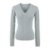 Suéter de punto trenzado con cuello en V, capa base ajustada, nueva colección otoño/invierno 2025 para mujer, top de punto de manga larga, venta al por mayor transfronteriza