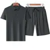 Verano Nuevo Seda de Hielo Color Sólido Hombres Manga Corta Pantalones Cortos Traje Casual Deportivo Gama Alta Dos Piezas Ropa de Hombre Dropshipping