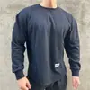Moletom Fitness Masculino Outono e Inverno Manga Longa Solto Tendência Jaqueta de Treino Esportivo Top Casual para Corrida Bainha Curva