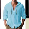 Amazon Transfronterizo 2025 Nueva Primavera y Verano Camisetas con Capucha para Hombre Color Puro Algodón y Lino Tops Casuales de Manga Larga para Hombre