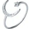 Anillo de Plata Nalan S925 para Mujer Estilo K Pequeño Fresco Diamante Luna Estrella Media Luna Bahía Creciente Pulsera Abierta J4964