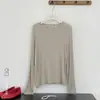 Camiseta Base Ligera Suave de Algodón Lyocell Acetato Lana Cuello Redondo Parche en la Espalda para Mujer Otoño Holgada Adelgazante Manga Larga