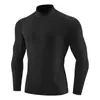 Calça Legging de Gola Alta para Esportes de Outono e Inverno Transfronteiriça, Roupa de Fitness com Forro de Fleece para Homens, Alta Elasticidade, Quente, Secagem Rápida, Roupa de Compressão de Manga Longa