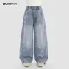 Ropa Infantil Pantalones para Niñas 2026 Primavera Nuevos Elegantes Casuales Holgados de Pierna Ancha para Niños Mayores Primavera y Otoño Jeans