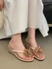 Chanclas de cuña plataforma retro estilo francés con pedrería de fuegos artificiales para uso en exteriores, Nuevas sandalias estilo vacaciones de verano 2026