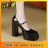 Zapatos Impermeables de Plataforma Tacón Grueso Una Línea Perlas Primavera y Otoño Profesionales Zapatos de Moda de Salón de Tacón Súper Alto