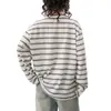 Camiseta Henley de manga larga a rayas blancas y negras con botones de cuerno, unisex, top casual tipo polo americano relajado y perezoso