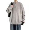 Suéter con cuello henri para hombre, primavera, otoño e invierno, estilo retro americano de moda, corte holgado, chaqueta de punto de alta gama