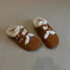 Primer Encuentro Hebilla de Cinturón Ji Calzado Exterior sin Cierre Pantuflas para Mujer Otoño Invierno Nuevo Cubierta Parcial Piel Zapatos Birkenstock Planos para Mujer