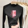 Camiseta térmica de forro polar para niños con cuello alto medio, nuevo estilo otoño e invierno, camiseta de manga larga cálida y con forro de forro polar, ropa interior para niñas, top cepillado
