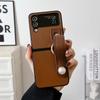 Para Samsung z flip3/4 funda de teléfono móvil funda protectora de cuero de alta gama Huawei p50pocket soporte con correa de muñeca