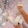 Sandalias de Moda de Comercio Exterior Versátiles con Suela Gruesa y Tacón Alto para Mujer Verano 2024 Nuevo Estilo Sandalias con Tira de Hebilla de Una Sola Banda y Punta Cuadrada con Tacón Grueso para Mujer
