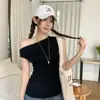 Camiseta sin mangas, escote Bardot, espalda descubierta, puramente seductora para mujer, ajuste ceñido de verano, entallada en la cintura, top versátil, estilo 'hot girl' 26134