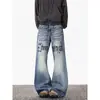 Jeans com Estampa de Letras de Design de Nicho Estilo Americano Transfronteiriço para Homens e Mulheres, Marca Tendência de Corte Solto Emagrecedor Casual Calças de Barra Reta