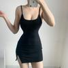 SUP Falda Corta Estilo Nuevo Europeo y Americano Falda Chaleco de Tirantes Divididos ins Color Sólido Sin Espalda Adelgazamiento de Cintura Vestido de Cadera