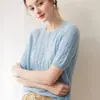 Baicai Rong Caxemira Manga Curta Estilo Coreano Feminino Gola Redonda Tricô Trançado Solto Suéter Novo Top