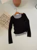 Camiseta de Manga Larga Falsa de Dos Piezas para Mujer, Comercio Exterior de Exportación Original, Nuevo Top Ajustado para Primavera y Otoño 2025