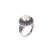 Yuebao Joias Prata Esterlina S925 Pérola de Água Doce Vintage Angustiado Girassol Vazio Anel de Contas Redondas Elegante Anel de Prata