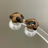 Estilo Dulce y Fresco Rojo Ancola Lunares Estampado de Leopardo Estrella de Cinco Puntas Aguja de Plata 925 Pendientes de Perla Doble Uso