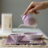 Bule de Chá Cerâmico Roxo Degradê Arita Ware Pintado à Mão com Rosa Conjunto de Chá Kung Fu com Filtro de Bolinha para Uso Doméstico