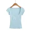 M1088-26 T-shirt Básica Slim Fit Colorida Estilo Coreano de Verão com Gola Quadrada e Manga Curta