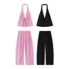 Venta al por mayor de ropa para mujer transfronteriza: Nuevo conjunto de verano estilo europeo y americano: top corto de cuello halter + pantalones casuales rectos holgados de pierna ancha
