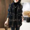 Ropa para Mujer Tallas Grandes 2026 Invierno Nueva Moda Estilo Coreano Adelgazante Retro Cuadros Patchwork Abrigo de Lana para Madres, Exportación
