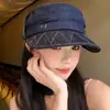 Sombrero de Montar Plano de Mezclilla Retro Japonés para Mujer, Moda de Verano Versátil Boina Sombrilla Que Hace que la Cara Parezca Más Pequeña