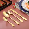 Juego de vajilla de alta calidad 1010 acero inoxidable bañado en oro negro cuchillo y tenedor color creativo estilo occidental cuchillo y tenedor para bistec cuchara