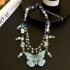Collar de Mariposa con Borla de Cristal Azul para Chica Atractiva, Lujo Accesible para Mujer, Diseño de Nicho, Cadena para Clavícula de Gama Alta, Accesorios de Moda