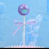 Enfeite de bolo bola redonda com lantejoulas decoração de bolo de aniversário Rosa Azul Laço redondo de amor Cartão de Pérola