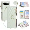 Adecuado para Google 11/Sony/Sharp, pequeña funda de cuero tipo flip phone acolchada estilo Chanel con correa cruzada, soporte de anillo, cremallera y bolsillo para tarjetas