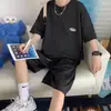 Terno masculino verão fino solto de manga curta camiseta em Hong Kong tendência marca roupas casual esportes shorts terno de duas peças