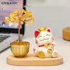 Árvore da Fortuna de Cristal Natural, Gato da Sorte, Ornamento de Boa Sorte para Estação de Trabalho, Árvore da Fortuna das Cem Bênçãos, Pote das Cem Bênçãos de Cristal Amarelo, Tigela do Tesouro