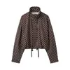 Chaqueta Corta de Mujer con Cuello Alto de Lunares y Cordón Tendencia Otoño Personalizada Corta Casual Estilo Transfronterizo Europeo y Americano