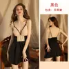 Suave camisón de seda helada con ribete de encaje, cintura alta y bajo acampanado, diseñado para ser adelgazante y favorecedor, un vestido sexy e íntimo para estar en casa para mujer, estilo 417