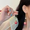 Pendientes de flor eterna súper hada Mori, líneas de oreja electrochapadas en oro real de 14k, pendientes elegantes de flor seca natural, rosa, flor real